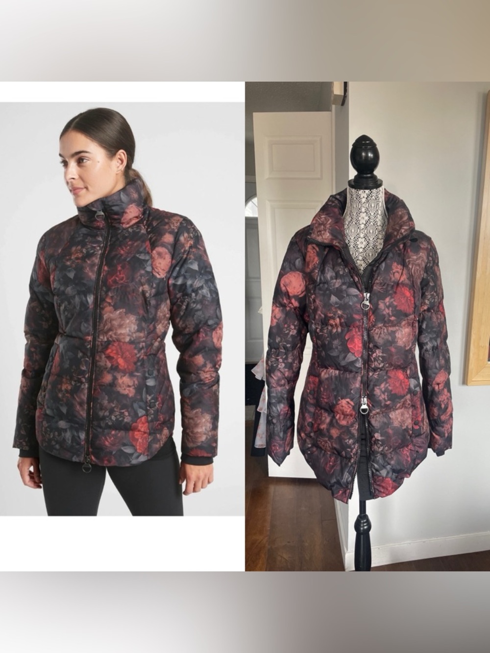 Athleta Large Tall Downtown Puffer Jacket Coat Down Filled 2-Way Zip